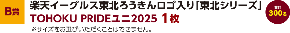 【B賞】楽天イーグルス東北ろうきんロゴ入り「東北シリーズ」TOHOKU PRIDEユニ2025 1枚 ※サイズをお選びいただくことはできません。 合計300名